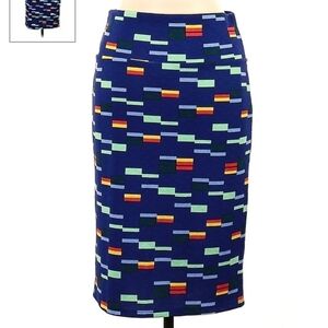LulaRoe Cassie Knee Length Pencil Skirt Geometric Print Blue  Women's Large L